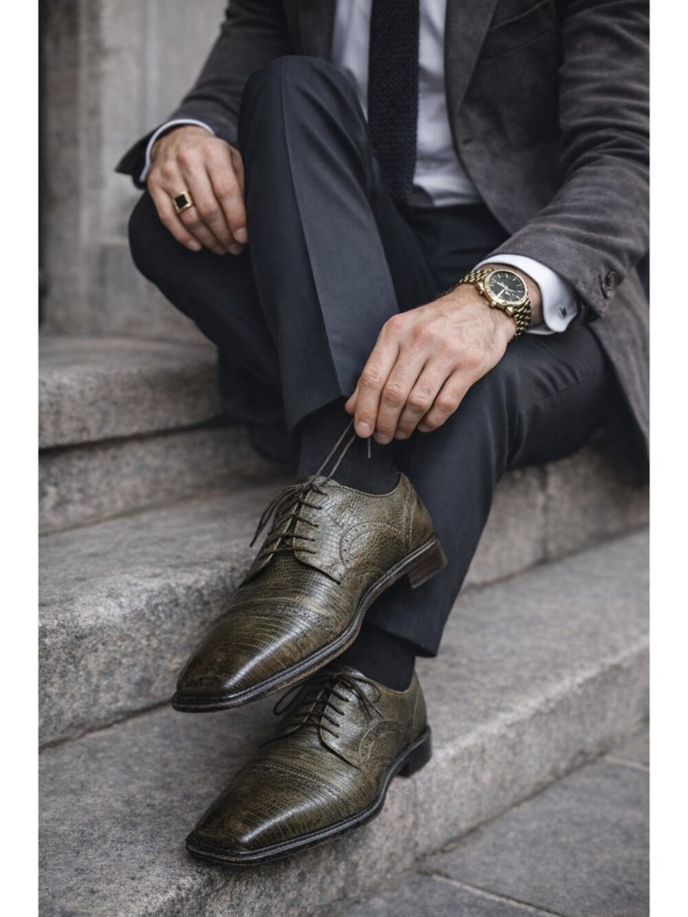 Belvedere Lizard Skin Oxford Shoes Mens US 11.5 Green Exotic Leather Dress